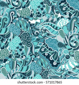 Tracery seamless calming pattern. Mehndi design. Ethnic colorful doodle texture. Curved doodling background. Vector.
