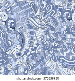 Tracery seamless calming pattern. Mehndi design. Ethnic colorful doodle texture. Curved doodling background. Vector.
