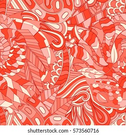 Tracery seamless calming pattern. Mehndi design. Ethnic colorful doodle texture. Curved doodling background. Vector.