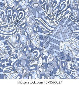 Tracery seamless calming pattern. Mehndi design. Ethnic colorful doodle texture. Curved doodling background. Vector.