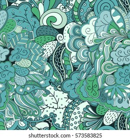 Tracery seamless calming pattern. Mehndi design. Ethnic colorful doodle texture. Curved doodling background. Vector.