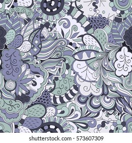 Tracery seamless calming pattern. Mehndi design. Ethnic colorful doodle texture. Curved doodling background. Vector.