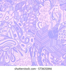 Tracery seamless calming pattern. Mehndi design. Ethnic colorful doodle texture. Curved doodling background. Vector.