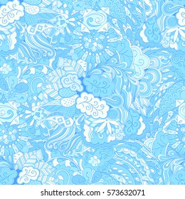 Tracery seamless calming pattern. Mehndi design. Ethnic colorful doodle texture. Curved doodling background. Vector.