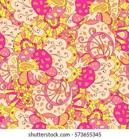 Tracery seamless calming pattern. Mehndi design. Ethnic colorful doodle texture. Curved doodling background. Vector.