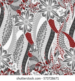 Tracery seamless calming pattern. Mehndi design. Ethnic colorful doodle texture. Curved doodling background. Vector.