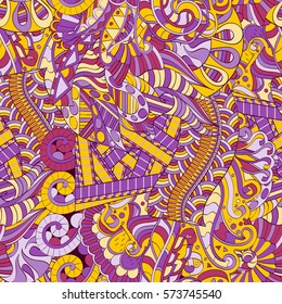 Tracery seamless calming pattern. Mehndi design. Ethnic colorful doodle texture. Curved doodling background. Vector.