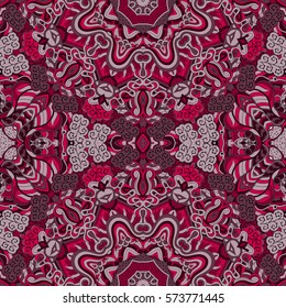 Tracery seamless calming pattern. Mehndi design. Ethnic colorful doodle texture. Curved doodling background. Vector.