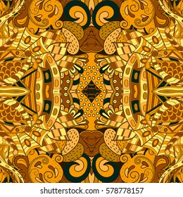 Tracery seamless calming pattern. Mehndi design. Ethnic colorful doodle texture. Curved doodling background. Vector.