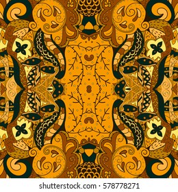 Tracery seamless calming pattern. Mehndi design. Ethnic colorful doodle texture. Curved doodling background. Vector.