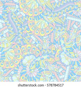 Tracery seamless calming pattern. Mehndi design. Ethnic colorful doodle texture. Curved doodling background. Vector.