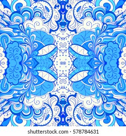 Tracery seamless calming pattern. Mehndi design. Ethnic colorful doodle texture. Curved doodling background. Vector.