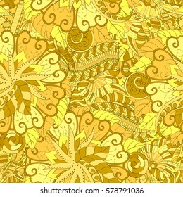 Tracery seamless calming pattern. Mehndi design. Ethnic colorful doodle texture. Curved doodling background. Vector.