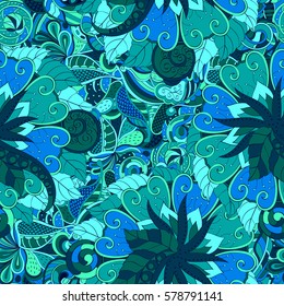 Tracery seamless calming pattern. Mehndi design. Ethnic colorful doodle texture. Curved doodling background. Vector.
