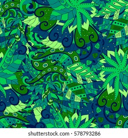 Tracery seamless calming pattern. Mehndi design. Ethnic colorful doodle texture. Curved doodling background. Vector.
