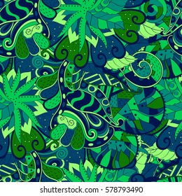 Tracery seamless calming pattern. Mehndi design. Ethnic colorful doodle texture. Curved doodling background. Vector.