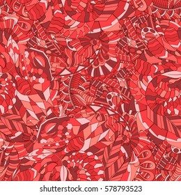Tracery seamless calming pattern. Mehndi design. Ethnic colorful doodle texture. Curved doodling background. Vector.