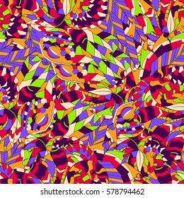 Tracery seamless calming pattern. Mehndi design. Ethnic colorful doodle texture. Curved doodling background. Vector.