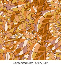 Tracery seamless calming pattern. Mehndi design. Ethnic colorful doodle texture. Curved doodling background. Vector.
