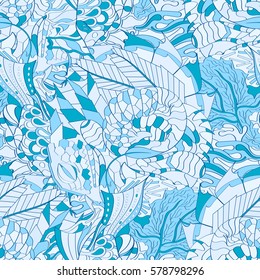 Tracery seamless calming pattern. Mehndi design. Ethnic colorful doodle texture. Curved doodling background. Vector.