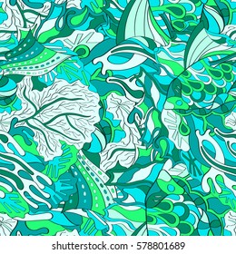 Tracery seamless calming pattern. Mehndi design. Ethnic colorful doodle texture. Curved doodling background. Vector.