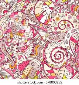 Tracery seamless calming pattern. Mehndi design. Ethnic colorful doodle texture. Curved doodling background. Vector.
