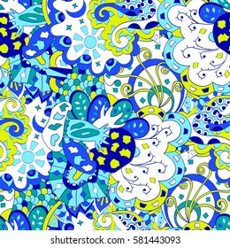 Tracery seamless calming pattern. Mehndi design. Ethnic colorful doodle texture. Curved doodling background. Vector.