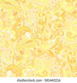 Tracery seamless calming pattern. Mehndi design. Ethnic colorful doodle texture. Curved doodling background. Vector.