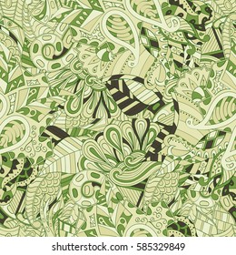 Tracery seamless calming pattern. Mehndi design. Ethnic colorful doodle texture. Curved doodling background. Vector.