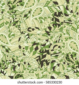 Tracery seamless calming pattern. Mehndi design. Ethnic colorful doodle texture. Curved doodling background. Vector.