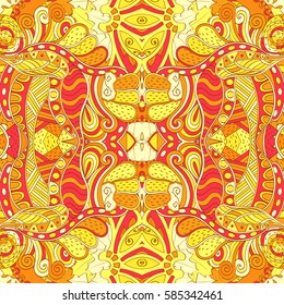 Tracery seamless calming pattern. Mehndi design. Ethnic colorful doodle texture. Curved doodling background. Vector.