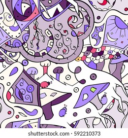 Tracery seamless calming pattern. Mehndi design. Ethnic colorful doodle texture. Curved doodling background. Vector.