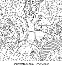 Tracery seamless calming pattern. Mehndi design. Ethnic monochrome binary doodle texture. Curved doodling black and white background. Vector.