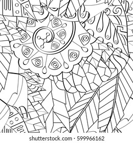 Tracery seamless calming pattern. Mehndi design. Ethnic monochrome binary doodle texture. Curved doodling black and white background. Vector.