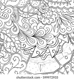 Tracery seamless calming pattern. Mehndi design. Ethnic monochrome binary doodle texture. Curved doodling black and white background. Vector.