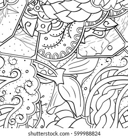 Tracery seamless calming pattern. Mehndi design. Ethnic monochrome binary doodle texture. Curved doodling black and white background. Vector.