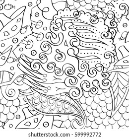 Tracery seamless calming pattern. Mehndi design. Ethnic monochrome binary doodle texture. Curved doodling black and white background. Vector.