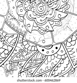 Tracery seamless calming pattern. Mehndi design. Ethnic monochrome binary doodle texture. Curved doodling black and white background. Vector.