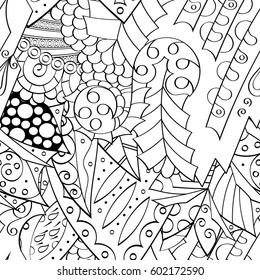 Tracery seamless calming pattern. Mehndi design. Ethnic monochrome binary doodle texture. Curved doodling black and white background. Vector.