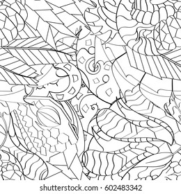 Tracery seamless calming pattern. Mehndi design. Ethnic monochrome binary doodle texture. Curved doodling black and white background. Vector.