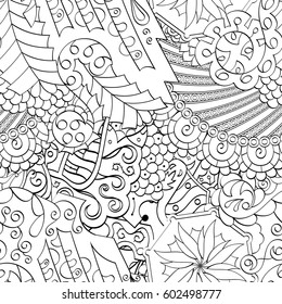 Tracery seamless calming pattern. Mehndi design. Ethnic monochrome binary doodle texture. Curved doodling black and white background. Vector.