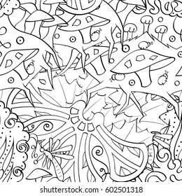 Tracery seamless calming pattern. Mehndi design. Ethnic monochrome binary doodle texture. Curved doodling black and white background. Vector.