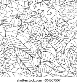 Tracery seamless calming pattern. Mehndi design. Ethnic monochrome binary doodle texture. Curved doodling black and white background. Vector.