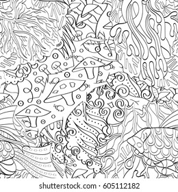 Tracery seamless calming pattern. Mehndi design. Ethnic monochrome binary doodle texture. Curved doodling black and white background. Vector.