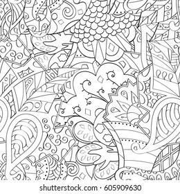 Tracery seamless calming pattern. Mehndi design. Ethnic monochrome binary doodle texture. Curved doodling black and white background. Vector.