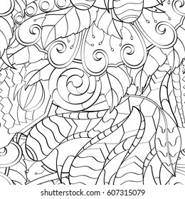 Tracery seamless calming pattern. Mehndi design. Ethnic monochrome binary doodle texture. Curved doodling black and white background. Vector.