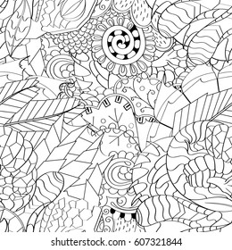 Tracery seamless calming pattern. Mehndi design. Ethnic monochrome binary doodle texture. Curved doodling black and white background. Vector.