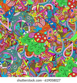 Tracery seamless calming pattern. Mehndi design. Ethnic colorful doodle texture. Curved doodling background. Vector.