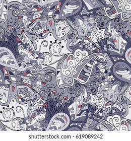 Tracery seamless calming pattern. Mehndi design. Ethnic colorful doodle texture. Curved doodling background. Vector.