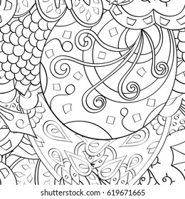 Tracery seamless calming pattern. Mehndi design. Ethnic monochrome binary doodle texture. Curved doodling black and white background. Vector.